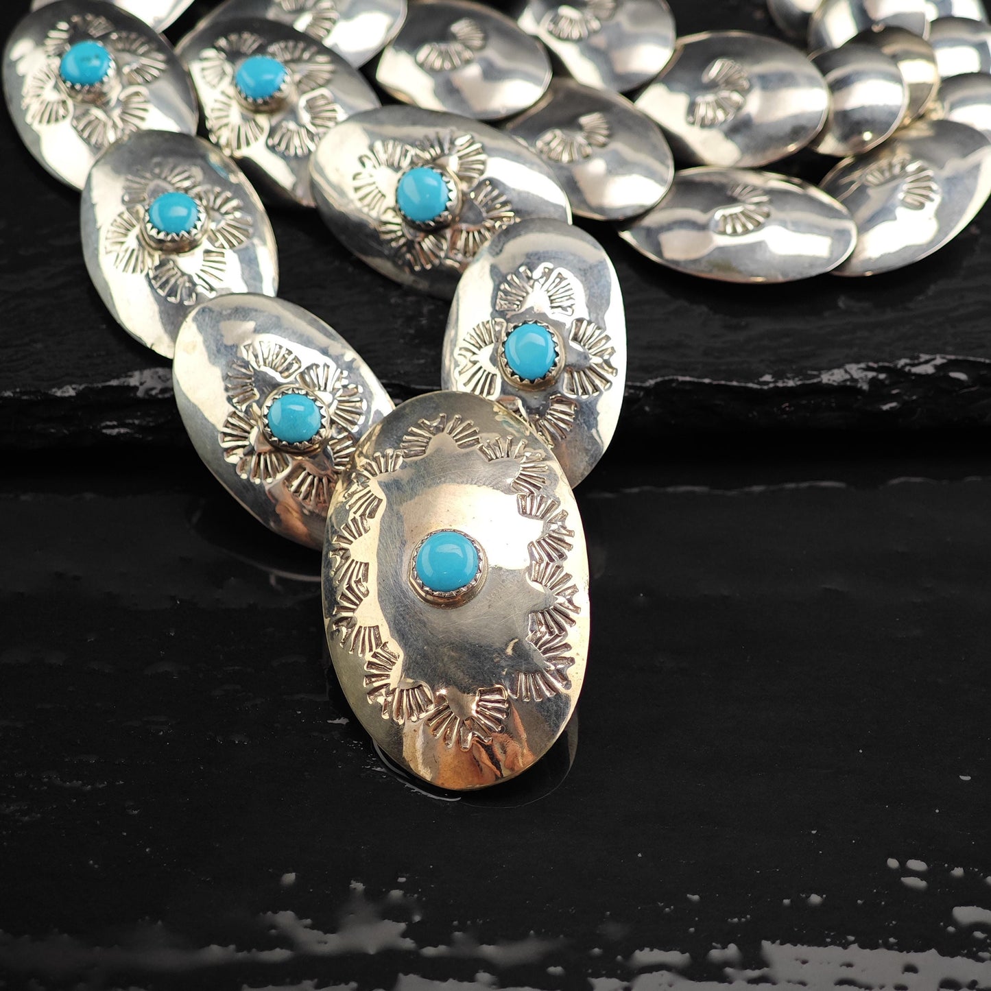 Vintage Native American Pillow Bead Turquoise Sterling Silver Necklace N2719