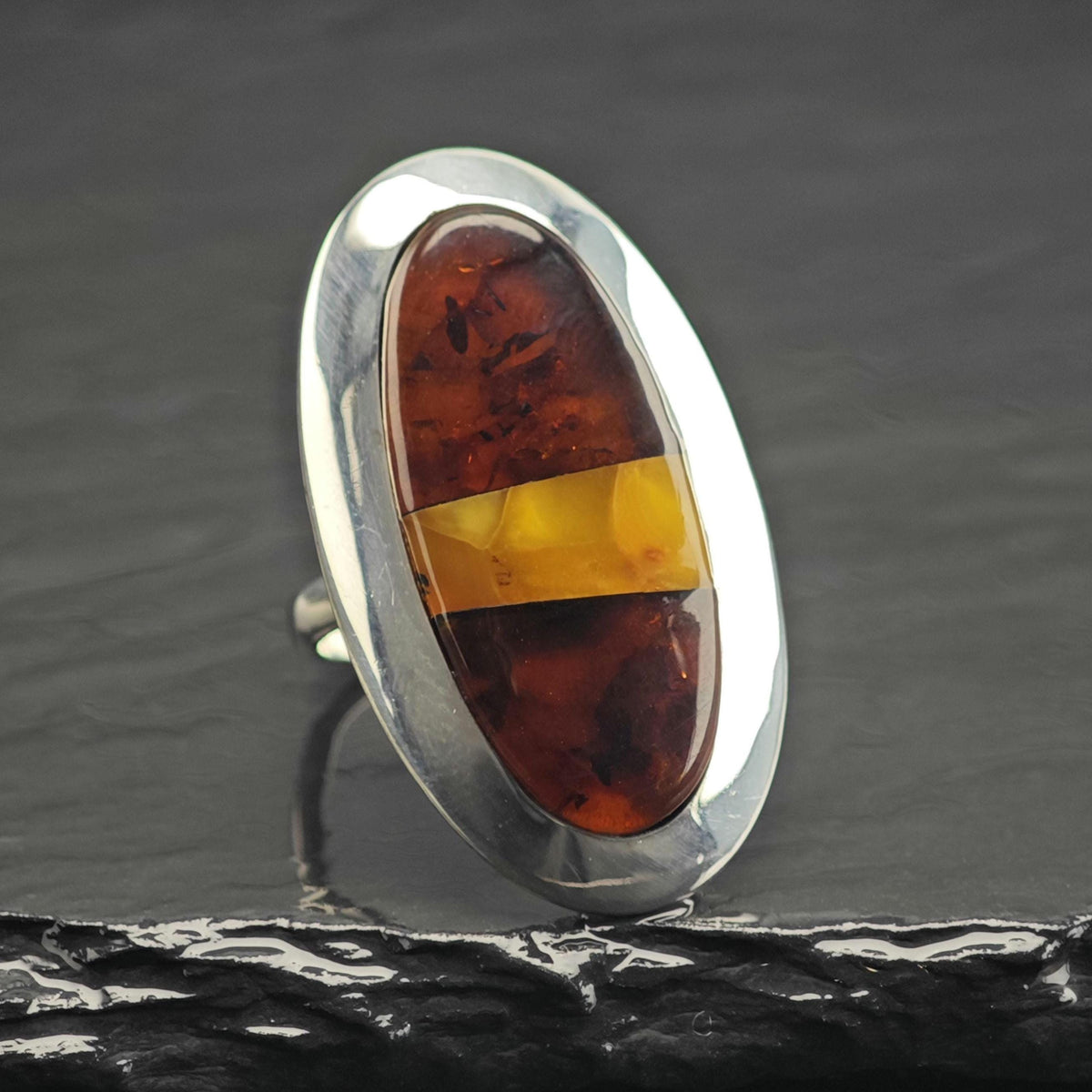 Baltic Amber Inlay Sterling Silver Ring Sz 6 R6753
