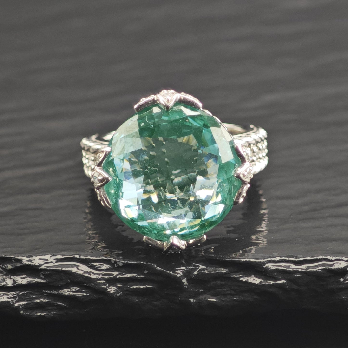 Judith Ripka Green Quartz Doublet Sterling Silver Ring Sz 7 R6682