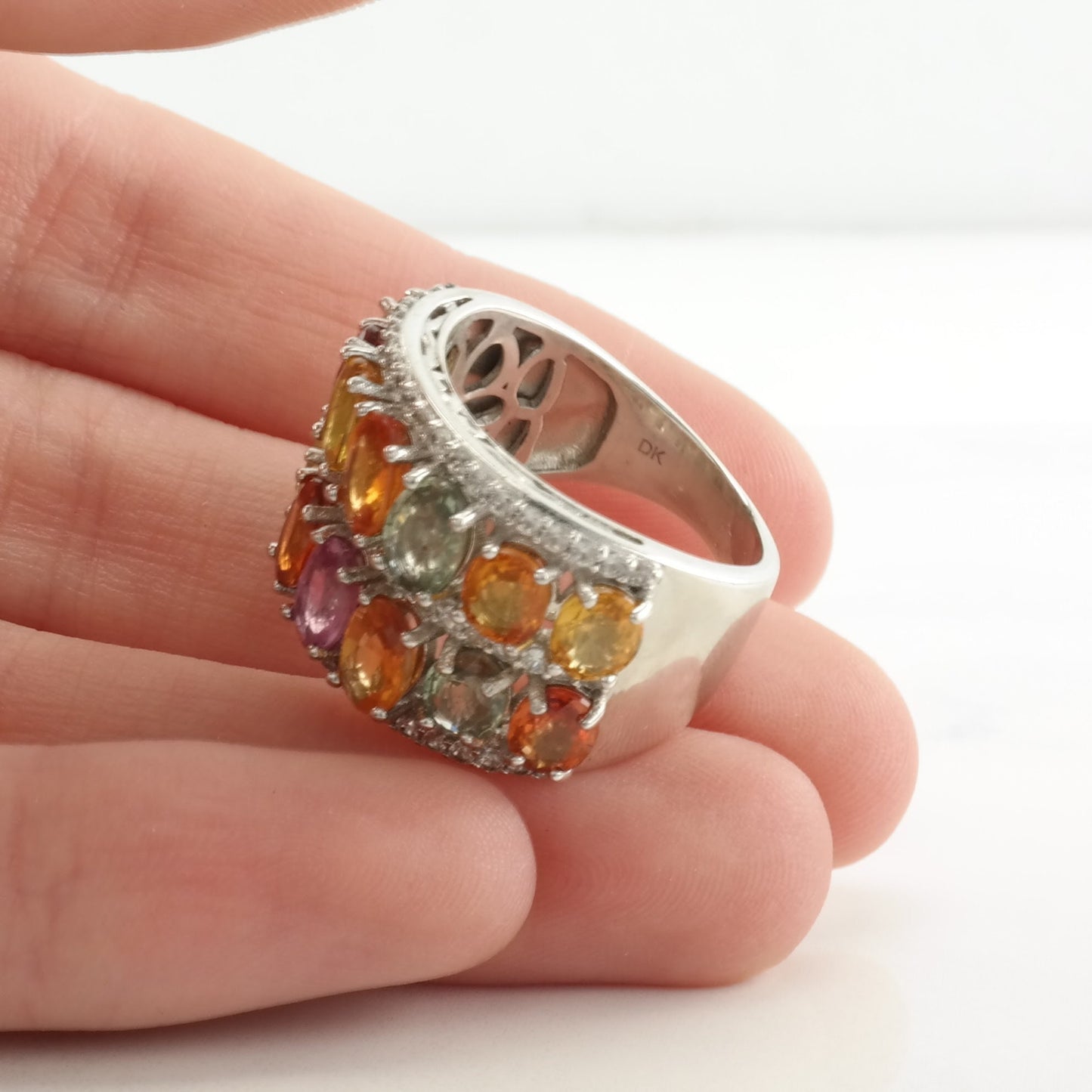 Sterling Silver Ring Sapphire Rainbow Multi Color Sz7 R4687