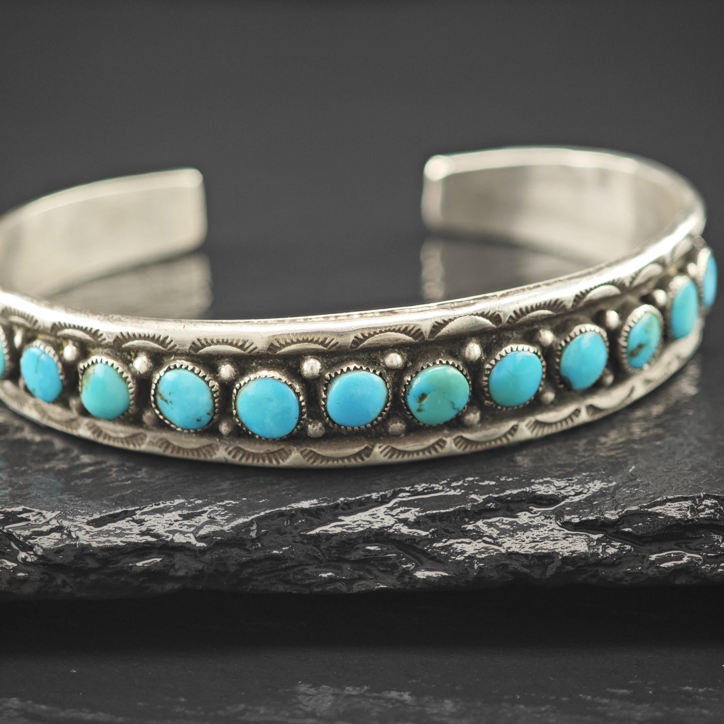 Single Row, Circle Turquoise Native American Cuff Bracelet