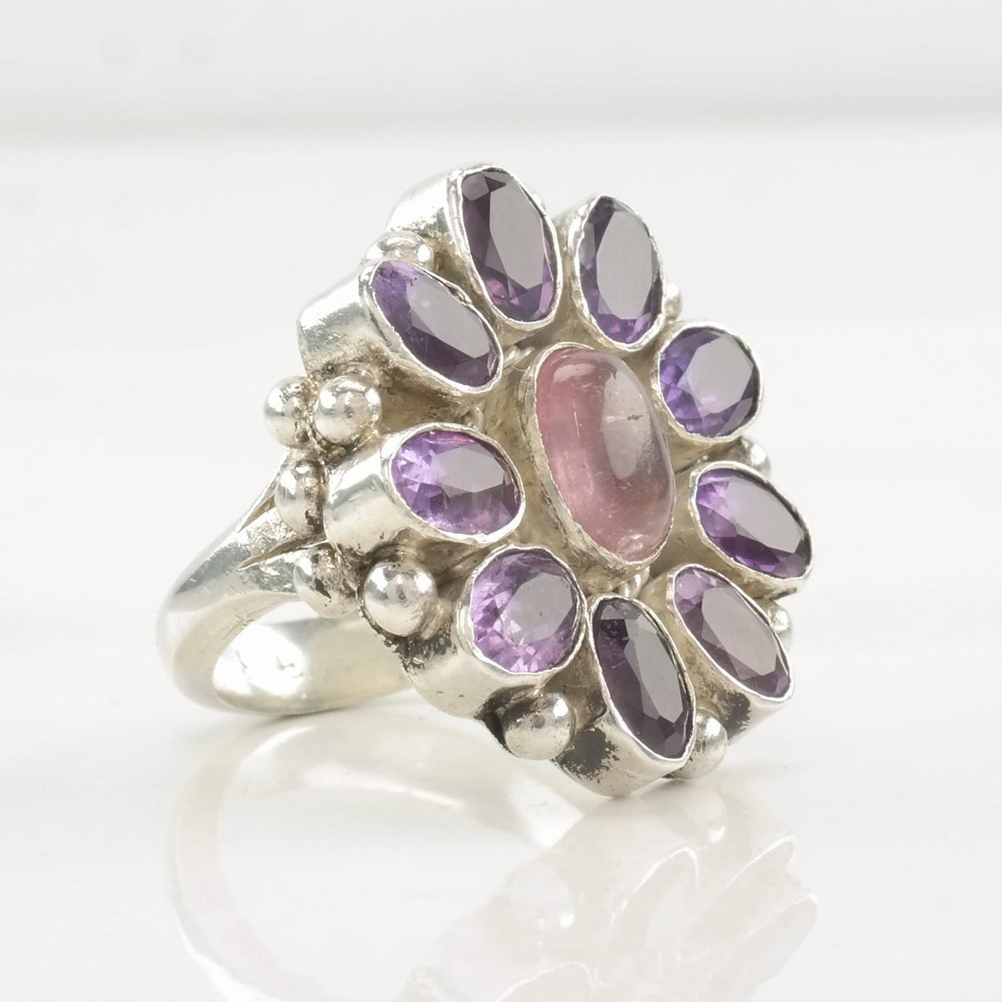 Sterling Silver Ring Amethyst, Rose Quartz Size 4 3/4