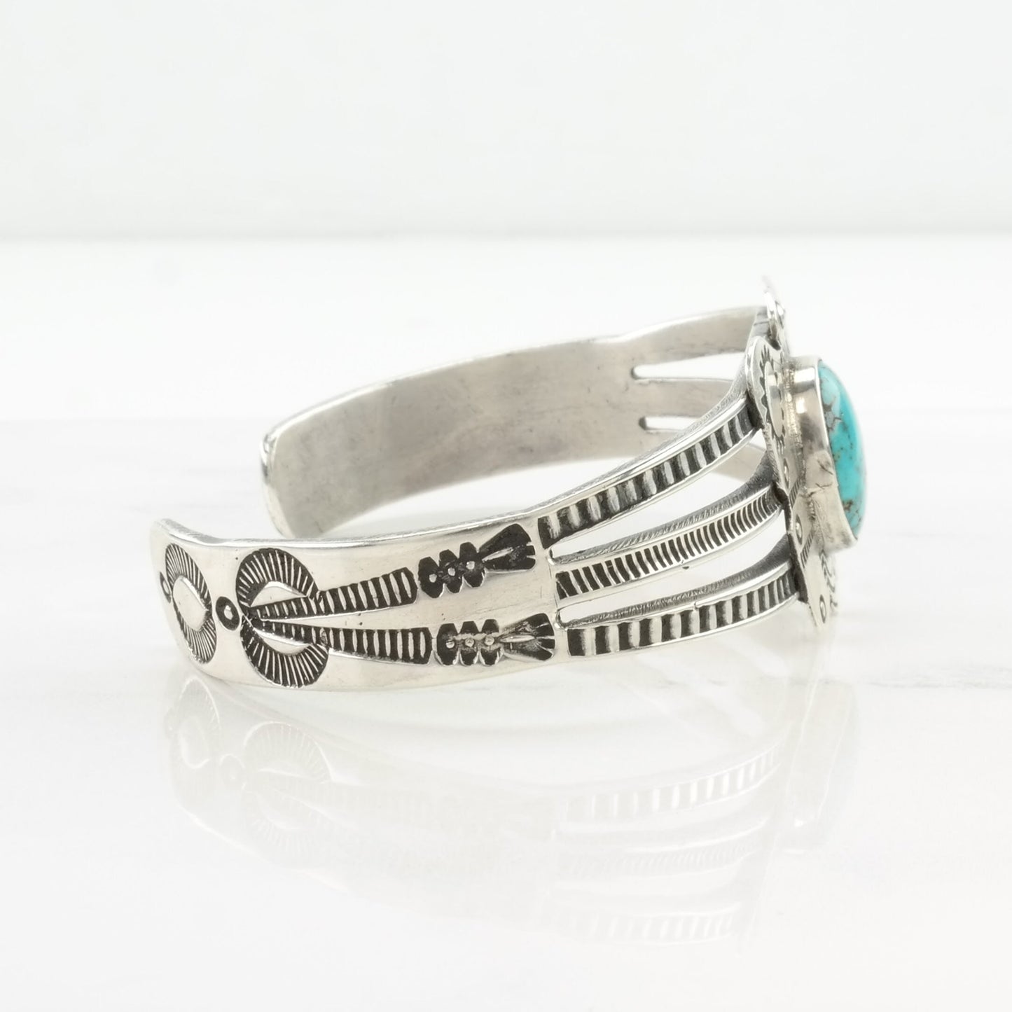 Native American Sterling Silver Cuff Bracelet Blue Turquoise Butterfly