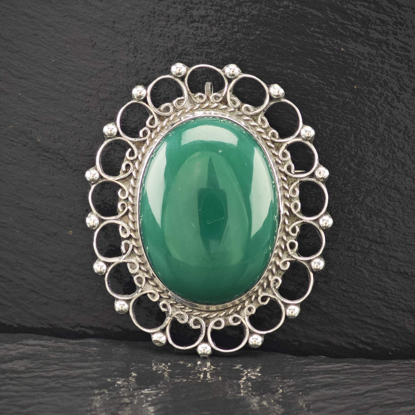Green Onyx Mexican Brooch/Pendant Sterling Silver