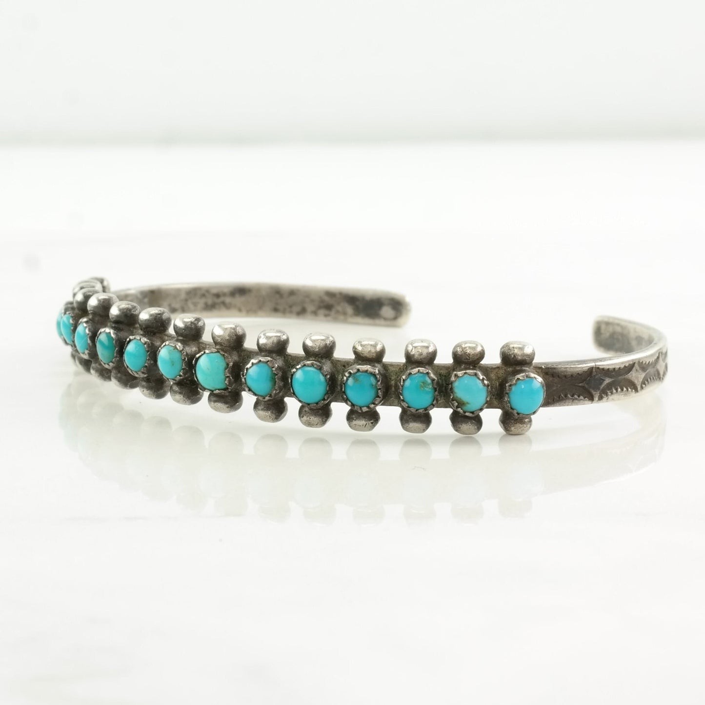 Native American Sterling Silver Cuff Bracelet Blue Turquoise Row