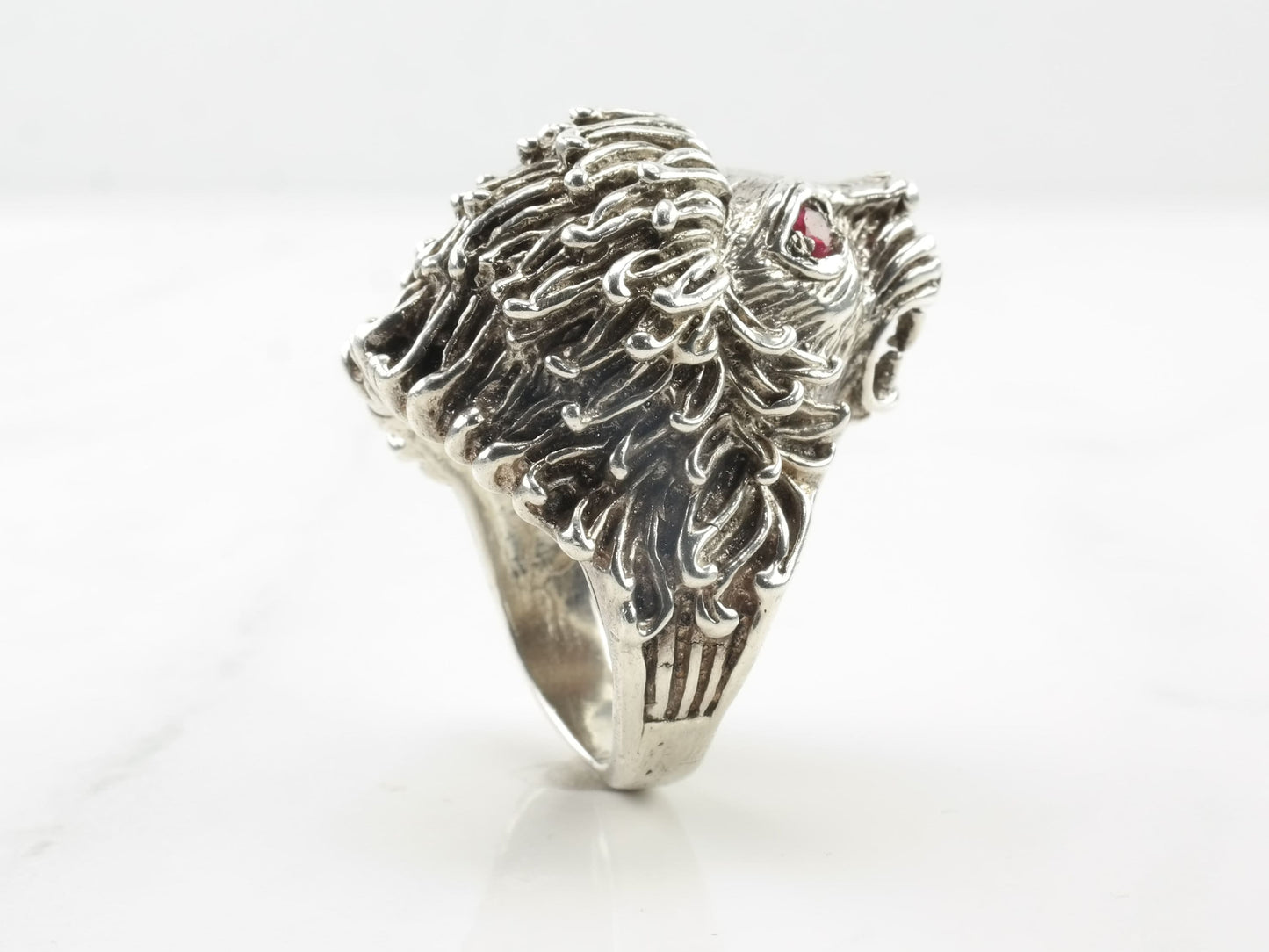 Vintage Sterling Silver Ring Ruby Lion Red Size 8 3/4