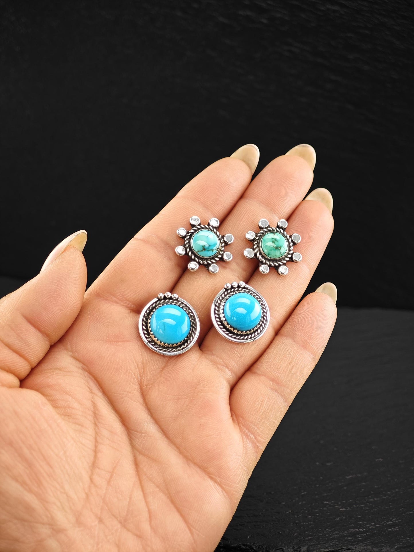 Choice of Native American Turquoise Stud Earrings Sterling Silver