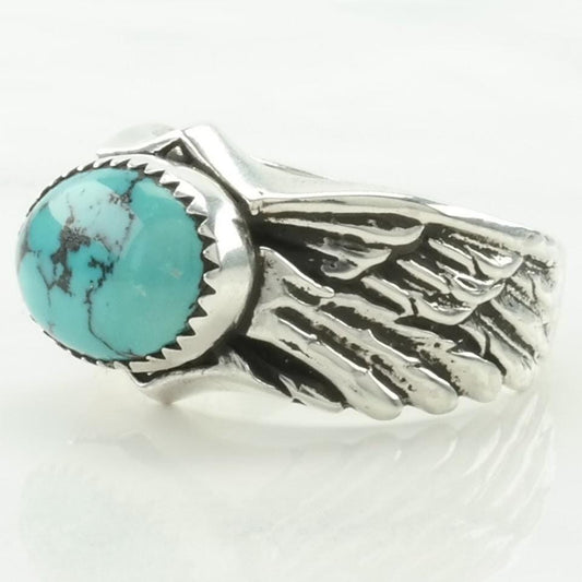 Vintage Native American Silver Ring Turquoise Wings Sterling Blue Size 12 1/4