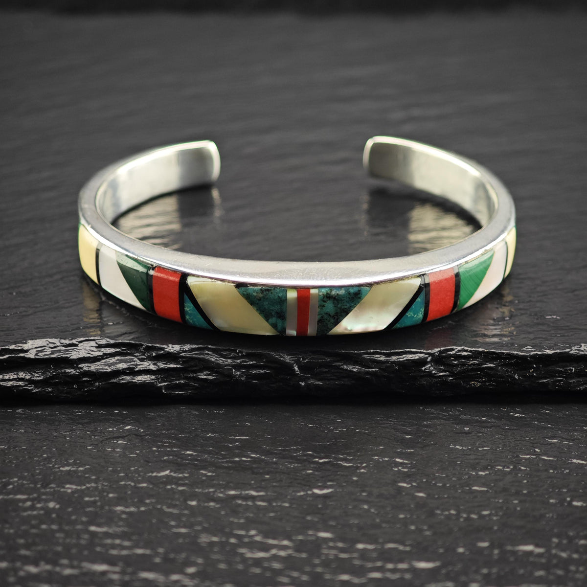 SW Inlay Sterling Silver Cuff Bracelet Sz 6 1/2" BR3190