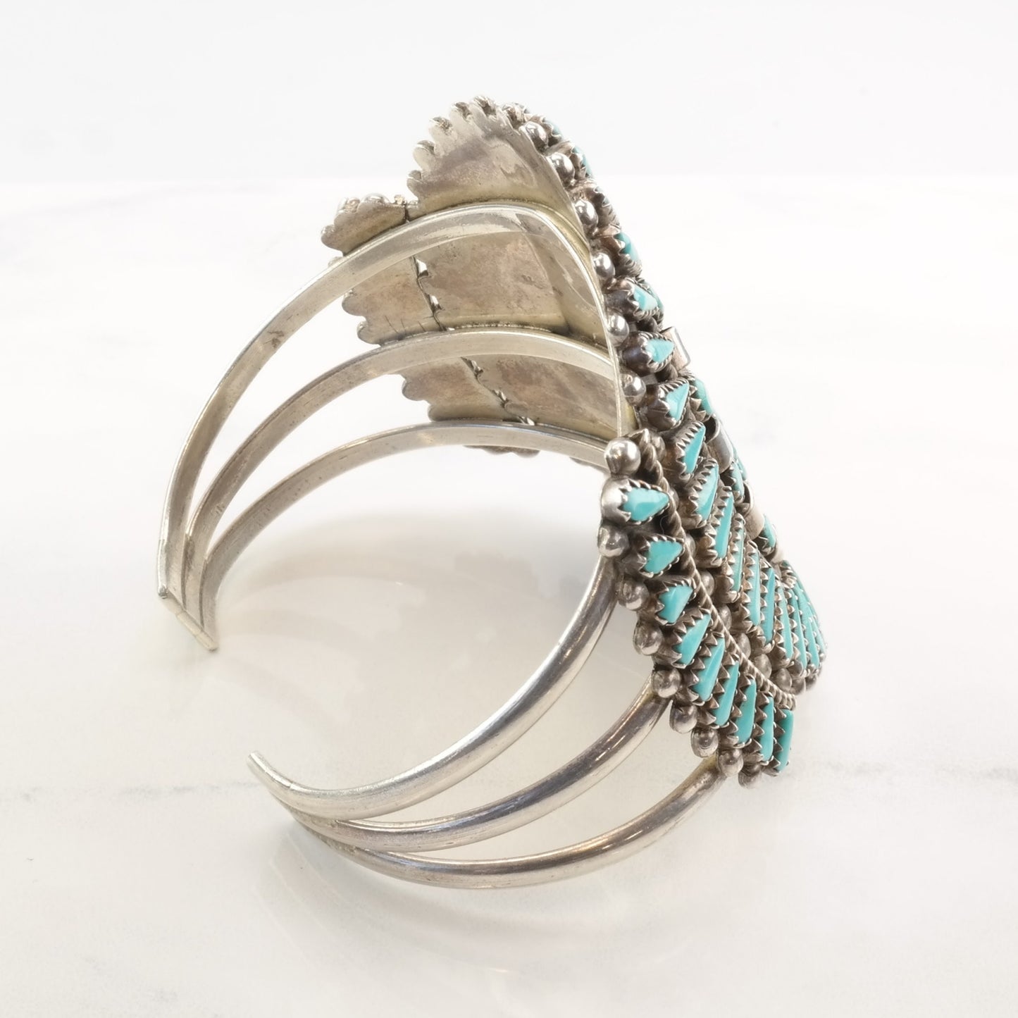 Nastacio Zuni Sterling Silver Cuff Bracelet Needle Point Turquoise Cluster