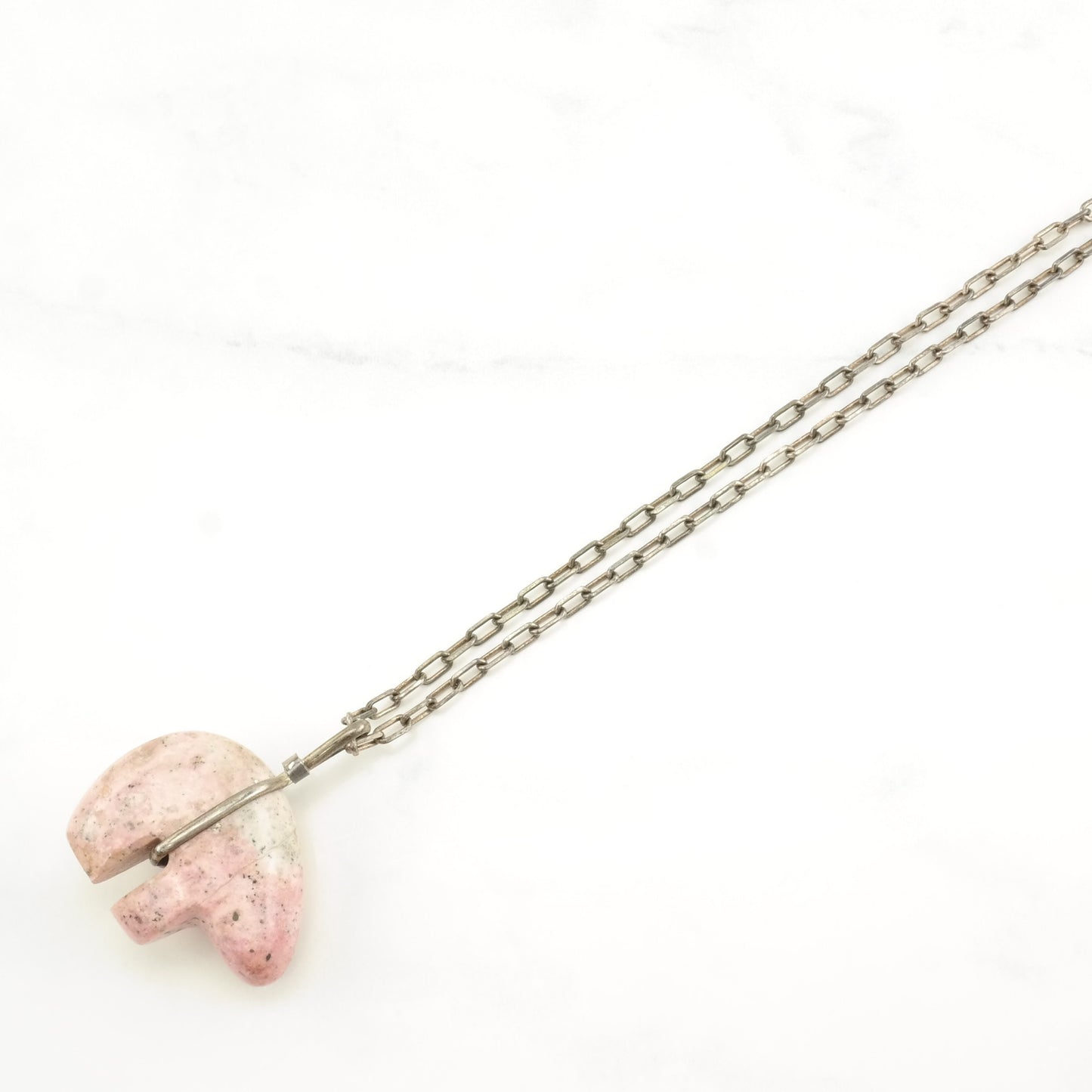 Southwest Sterling Silver Pink Rhodonite Bear, Fetish Necklace