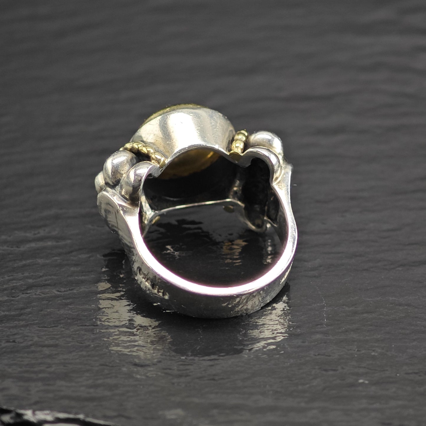 Vintage Lagos Caviar 18K Gold Accent Sterling Silver Ring Sz 7 R6686