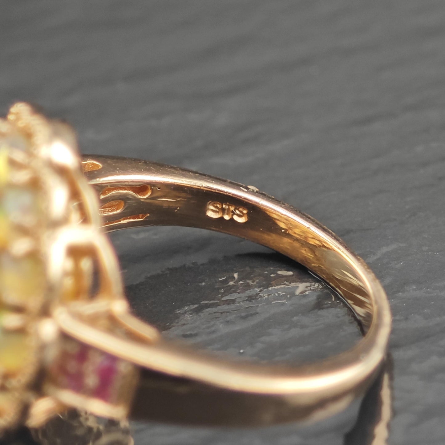 Opal & Ruby Rose Gold Sterling Silver Ring Sz 7 1/4 R6680