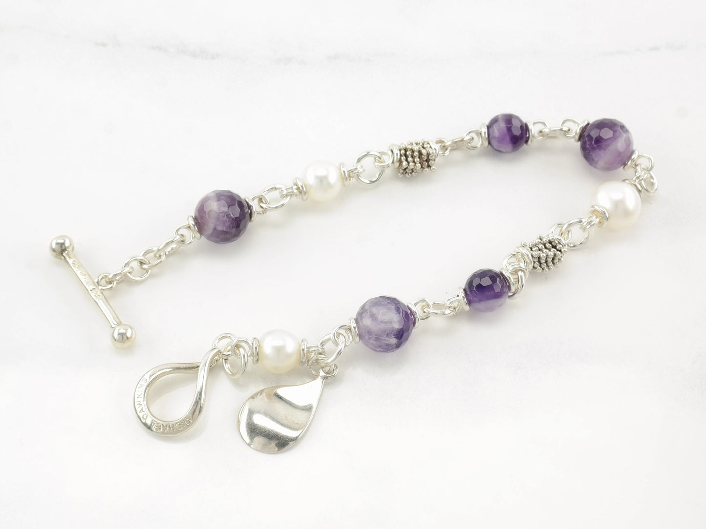 Michael Dawkins Sterling Silver Amethyst, Pearl Line Bracelet