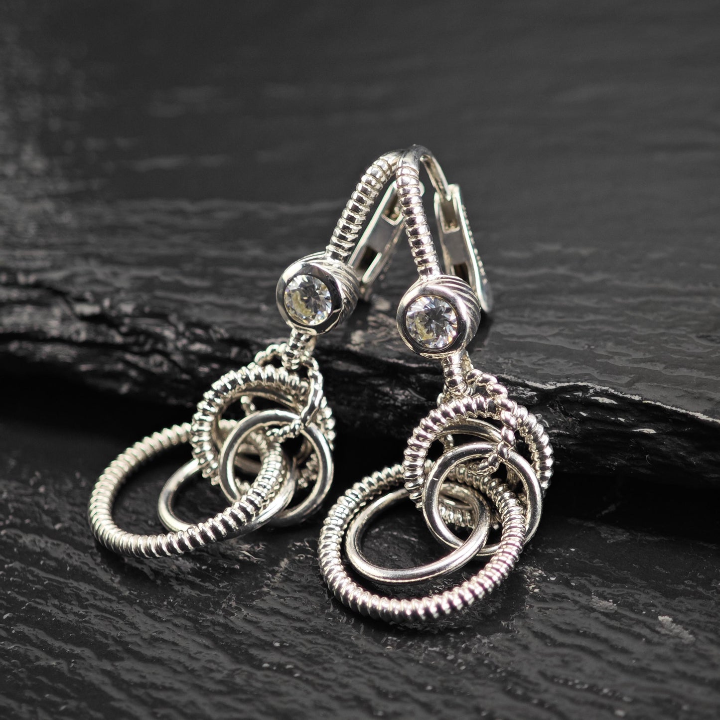 Vintage Judith Ripka Lever Back CZ Sterling Silver Dangle Earrings ER3176