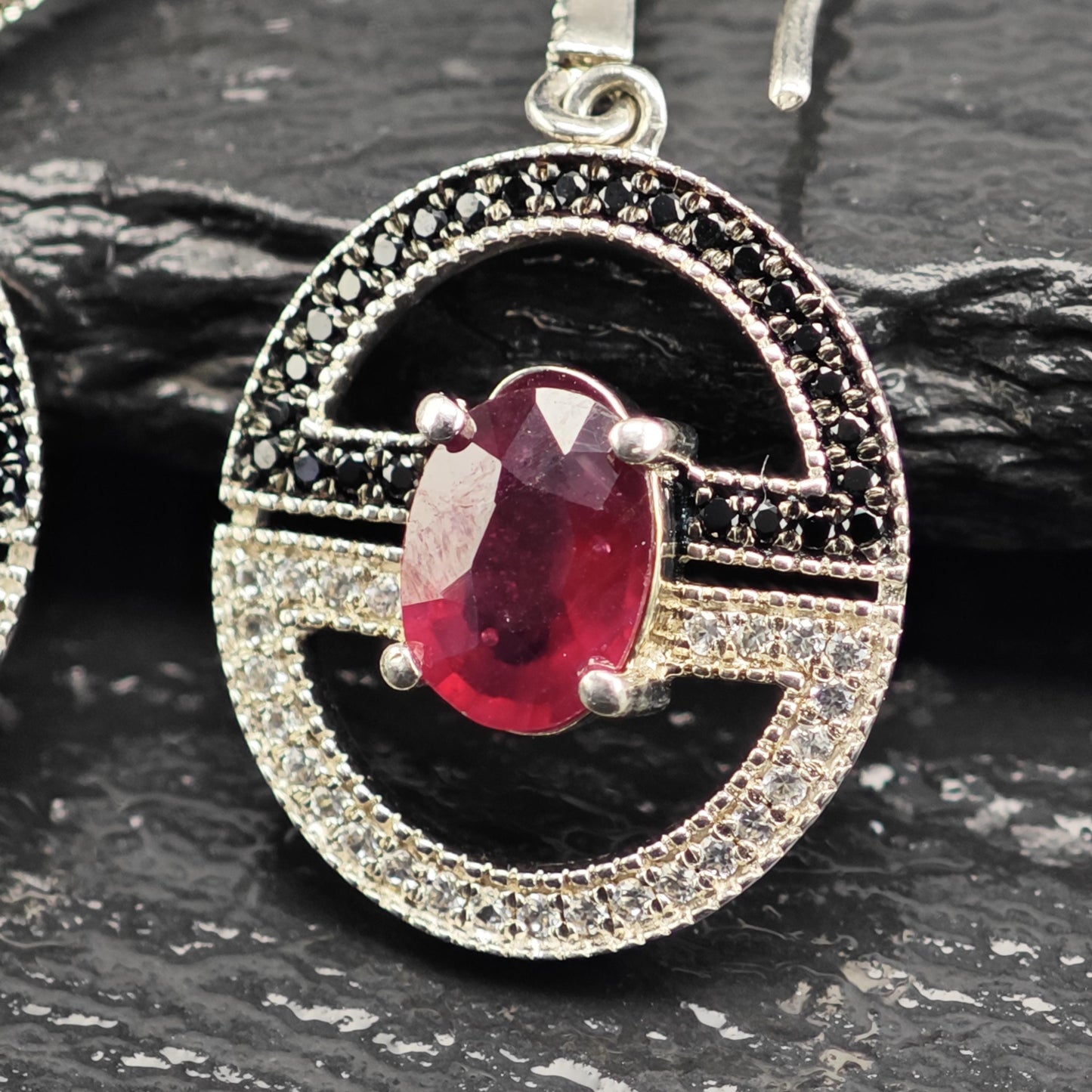 Glass Filled Ruby Spinel Dangle Hook Sterling Silver Earrings ER3109