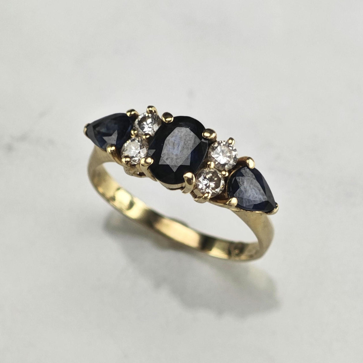 Natural Sapphire & Diamond 14K Gold Ring Sz 7 3/4 R6800