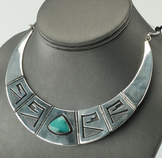 Native American Sterling Silver Blue Turquoise Overlay Necklace Ted Wadsworth