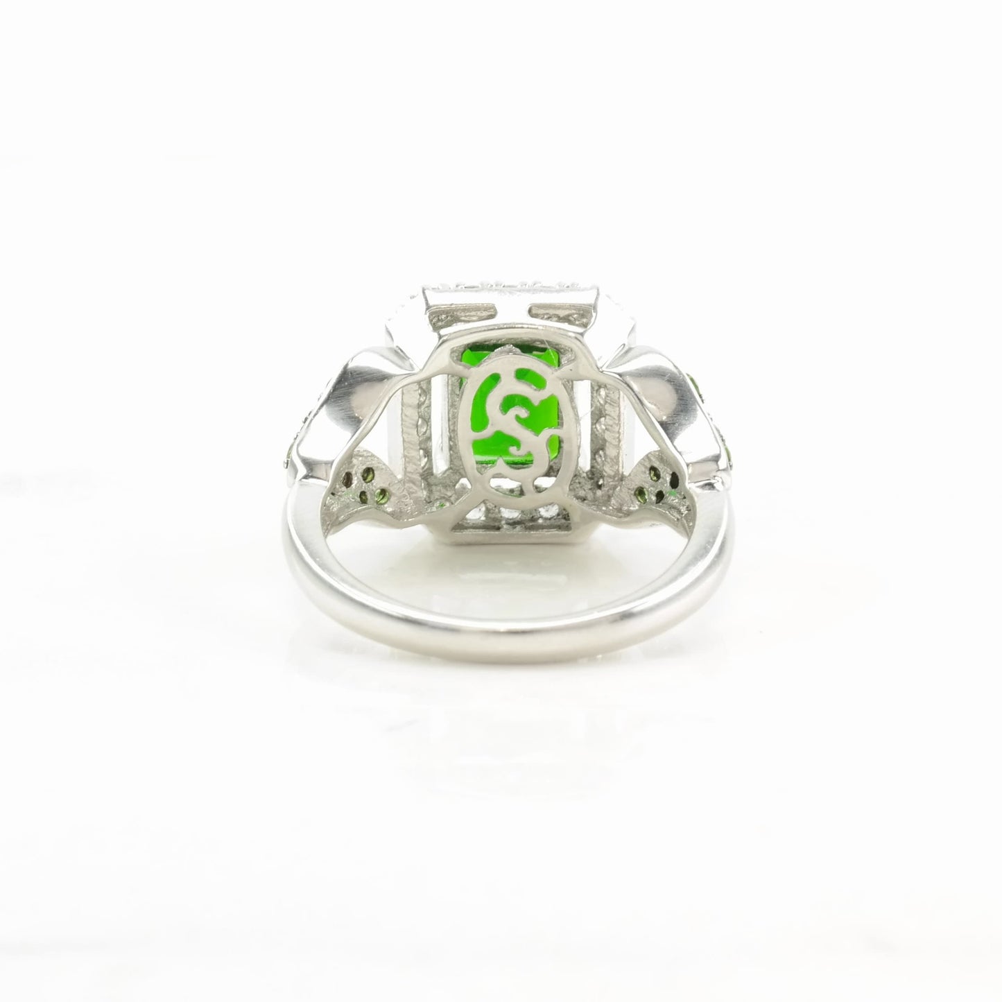 Sterling Silver Ring Chrome Diopside Leaf Green Size 5