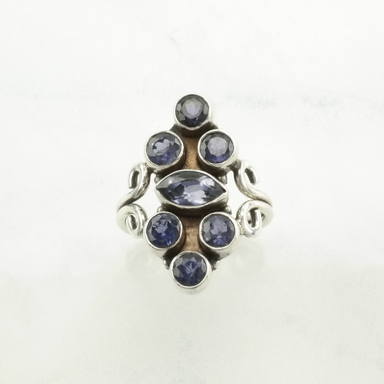 Iolite Cluster Sterling Silver Ring Size 7 1/4