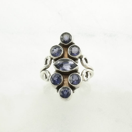 Iolite Cluster Sterling Silver Ring Size 7 1/4