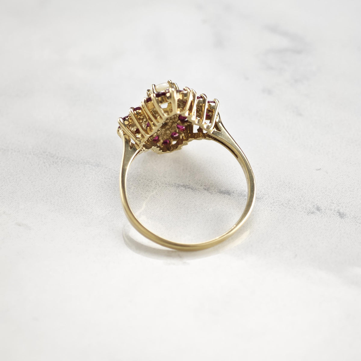 Natural Opal Ruby Diamond 10K Gold Ring Sz 7 R6772