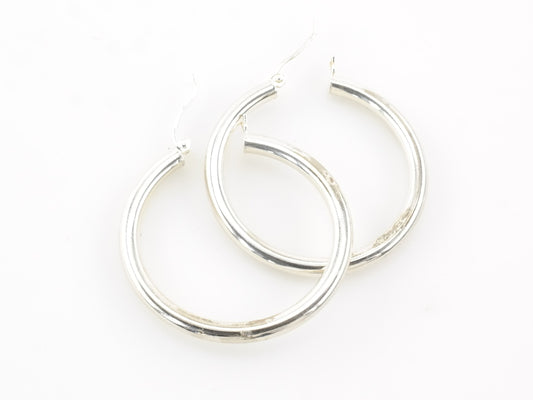 Sterling Silver 3mm Wide Earrings Hoop 1 3/8"