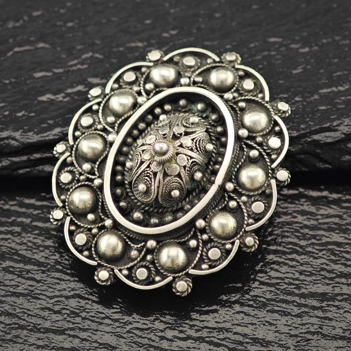 Silver Filigree Brooch Pendant: Vintage Sterling Jewelry