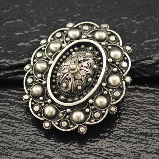 Silver Filigree Brooch Pendant: Vintage Sterling Jewelry