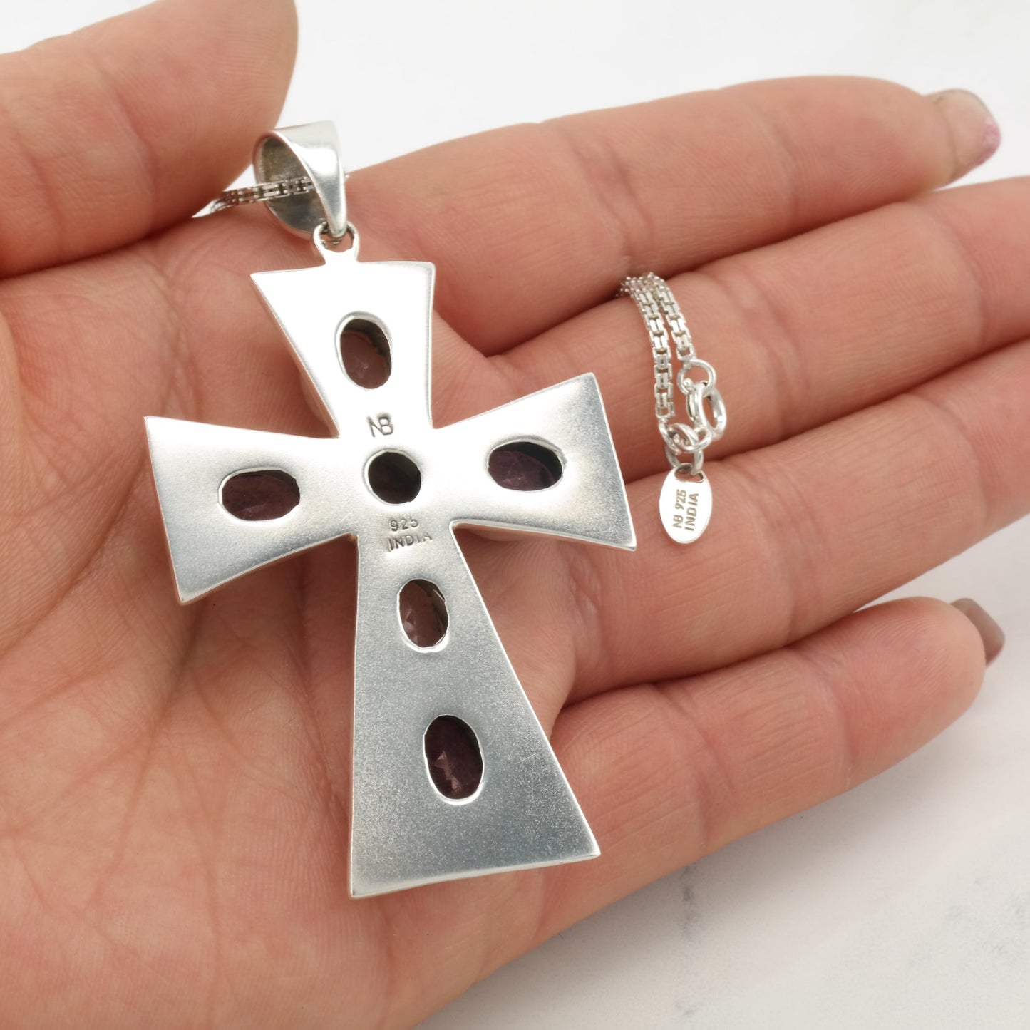 Vintage Nicky Butler Gemstone Sterling Silver Cross Necklace N2410
