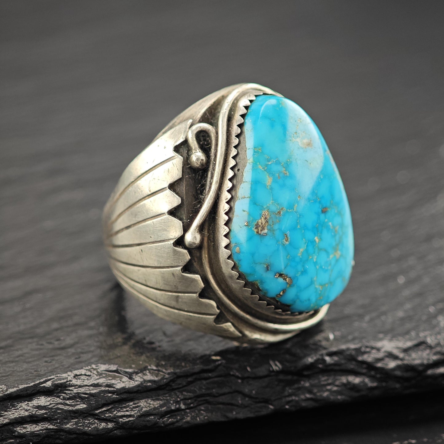 Lg Turquoise Ring Native Waterweb Design Sterling Silver R5791