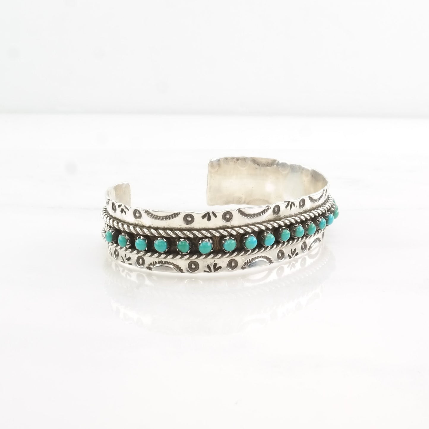 Vintage Zuni Sterling Silver Cuff Bracelet Blue Turquoise Stamped