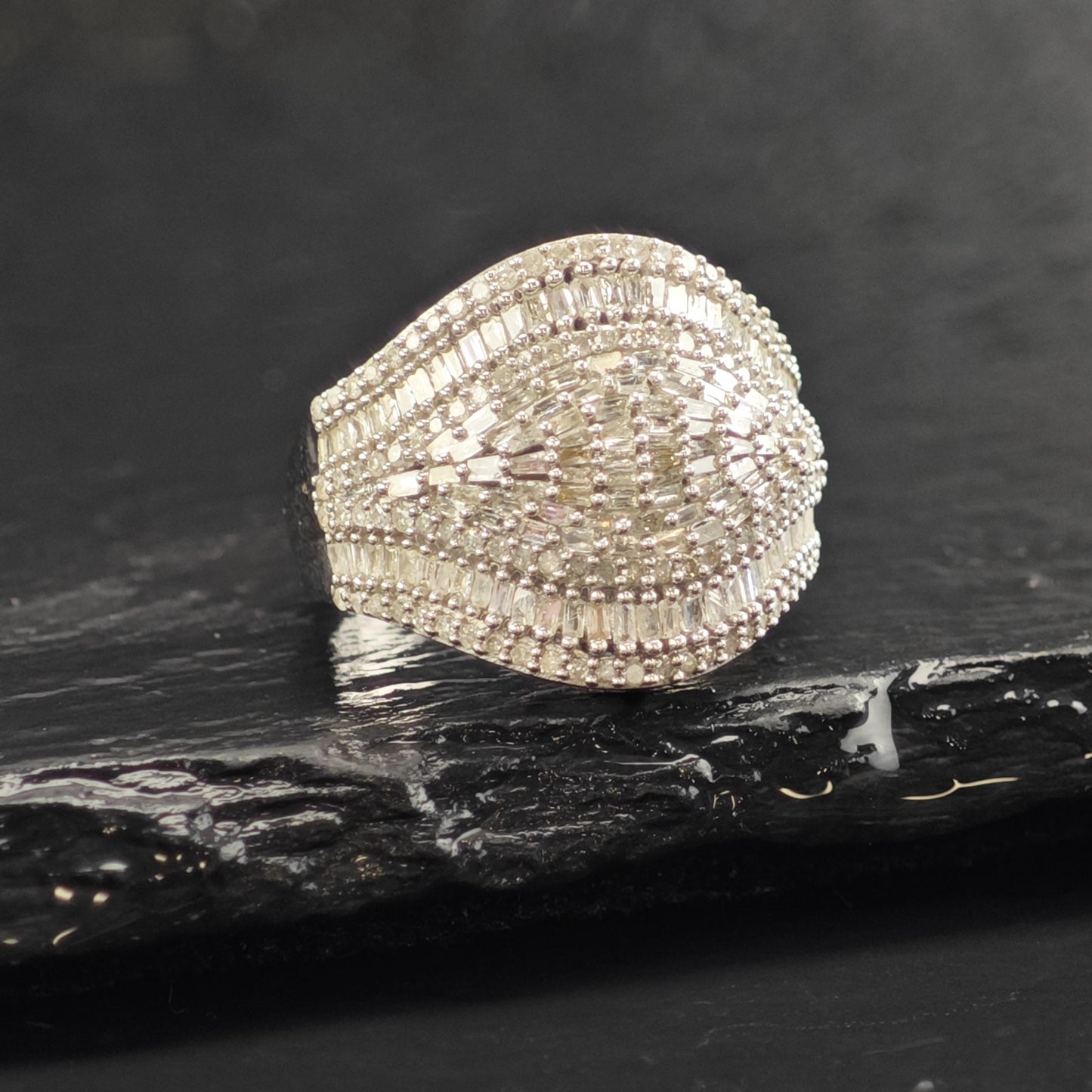 Diamond Cluster Sterling Silver Ring Sz 6 1/2 R6562