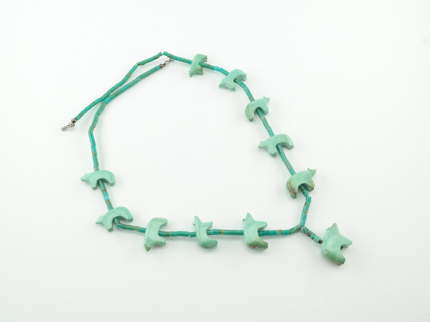 Native American Carved Turquoise Bear Heishi Fetish Necklace