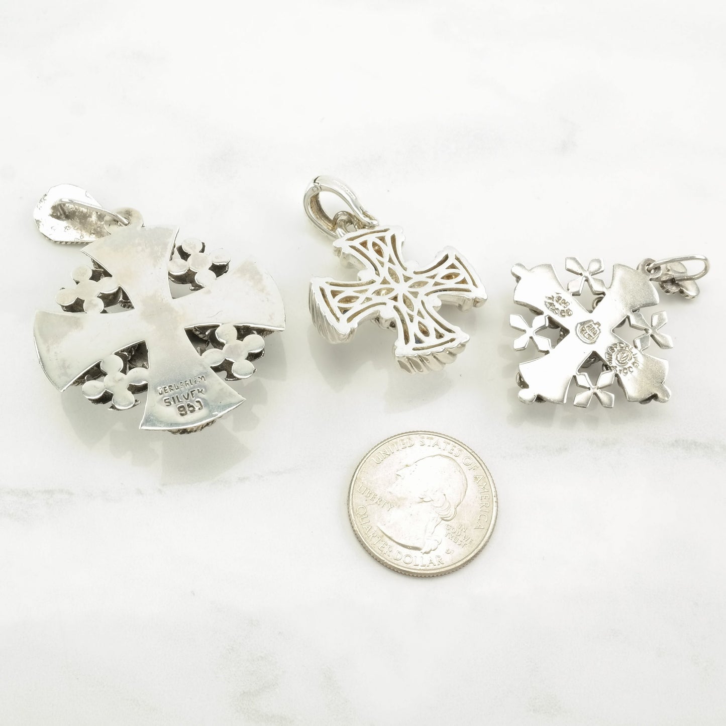 Vintage Gemstone Cross Jerusalem Cross Sterling Silver Pendant