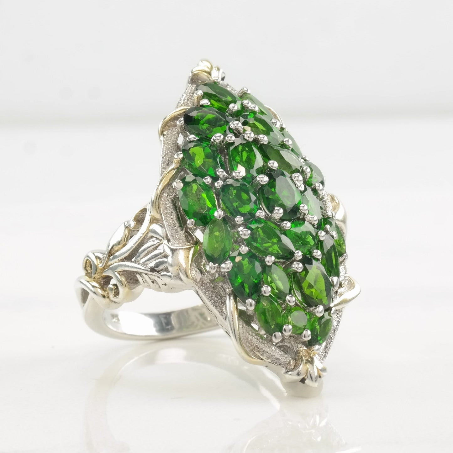 STS Green Diopside Ring Floral Sterling Silver Size 10 1/4