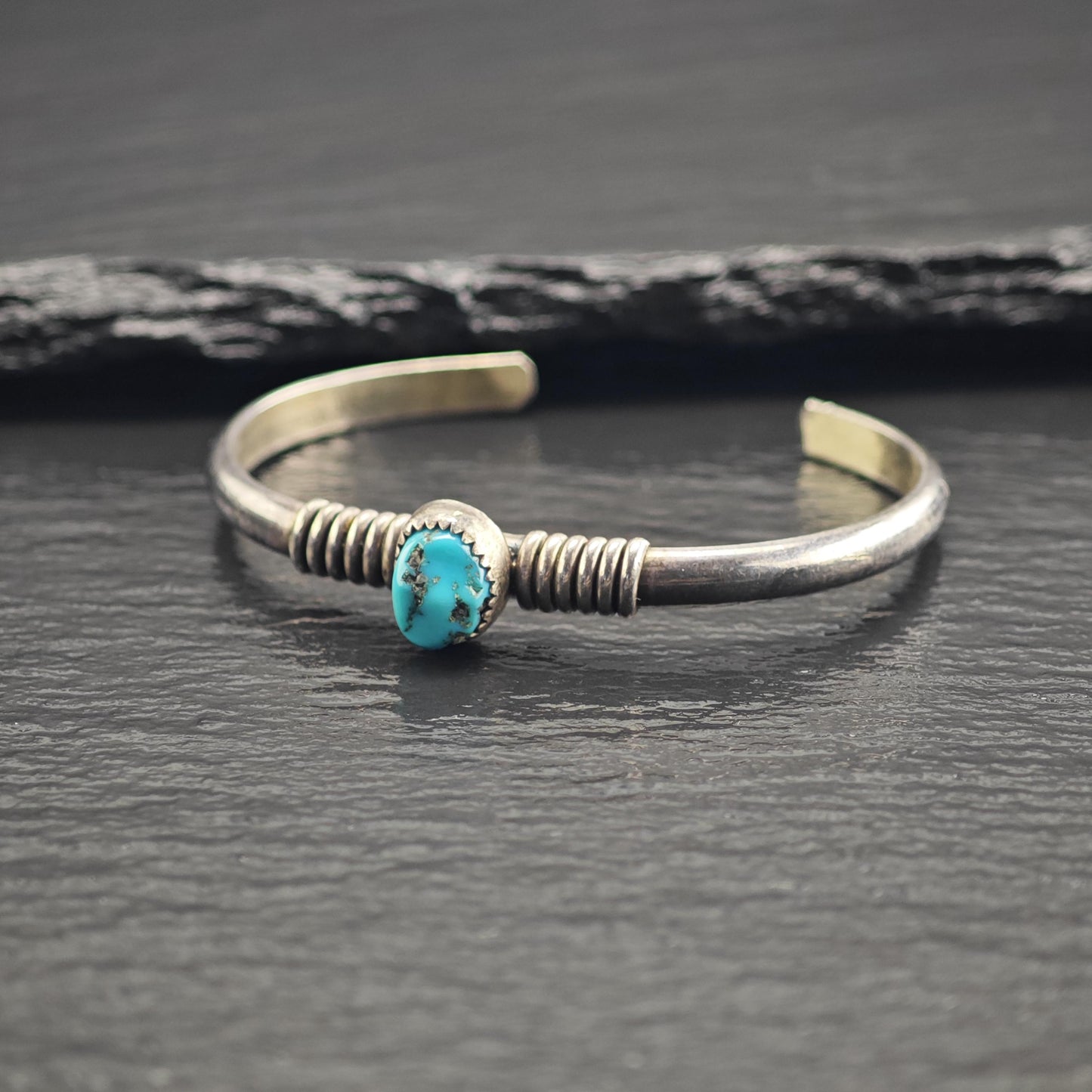 Vintage Navajo, Turquoise Wire Wrap Sterling Silver Cuff Child Sz 5 1/4" BR3121