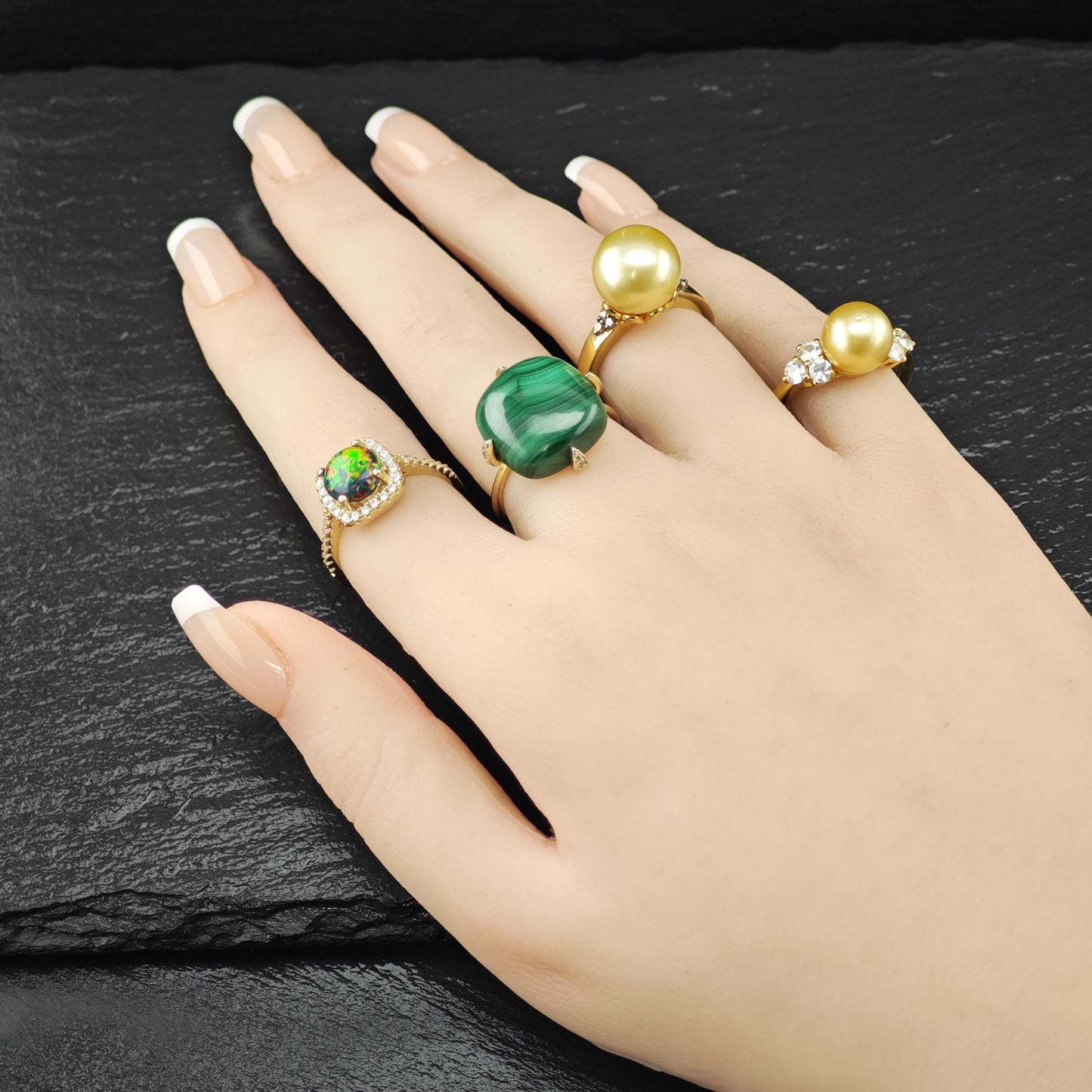 12mm Pearl Diamond 14K Gold Plated Ring Sterling Silver Sz 6