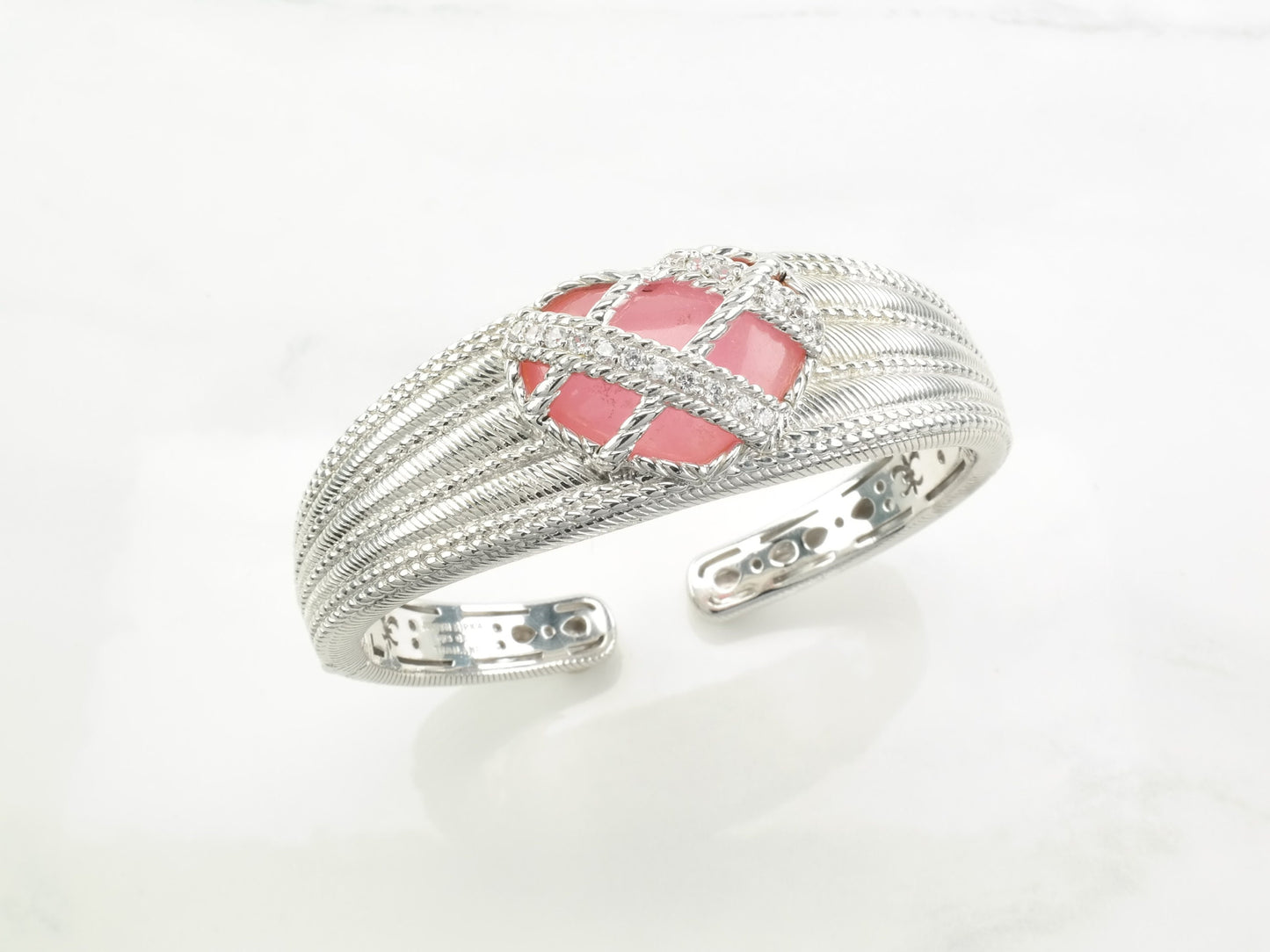 Judith Ripka Cuff Bracelet Pink Chalcedony Heart Sterling Silver