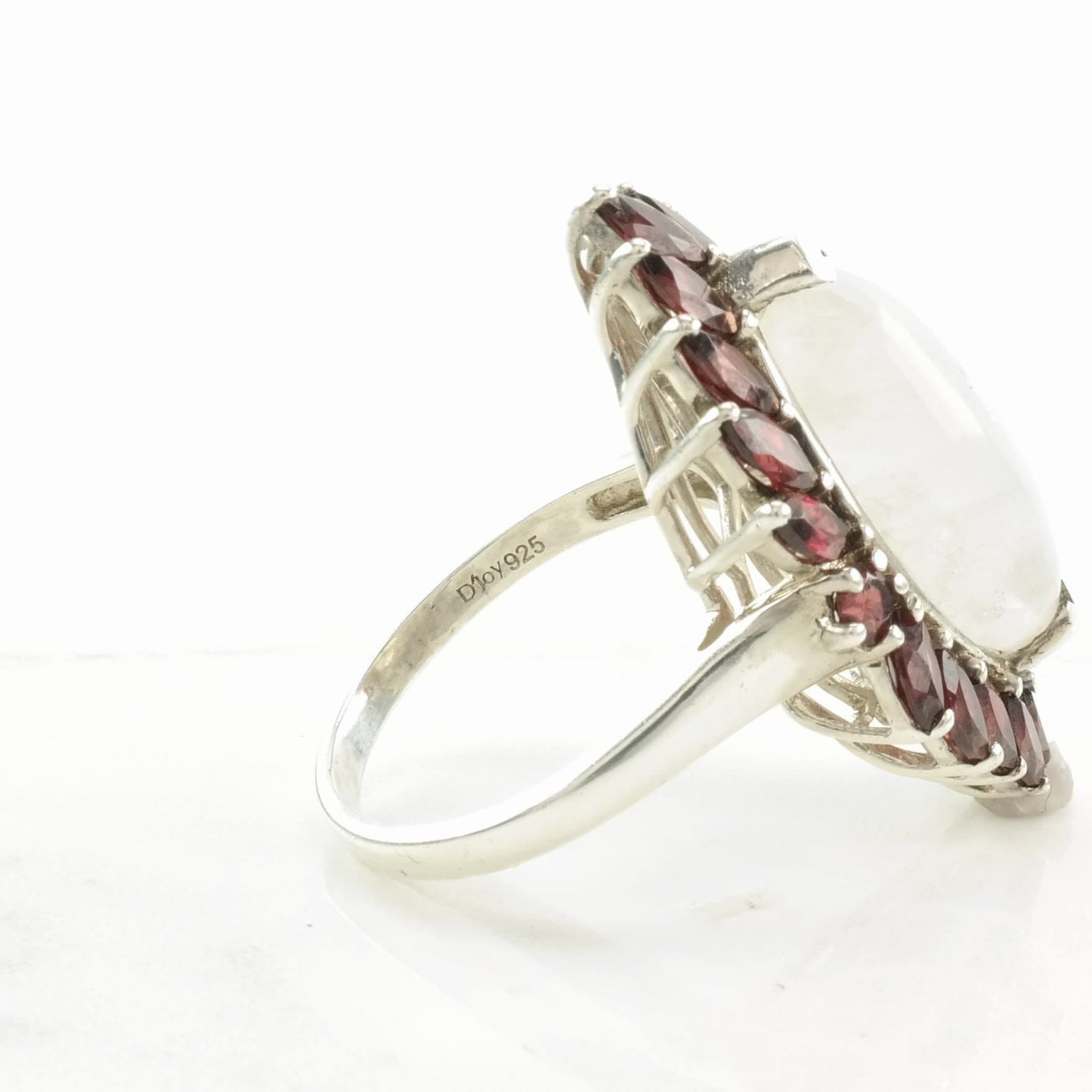 Sterling Silver Ring Moonstone, Garnet Pink Size 9