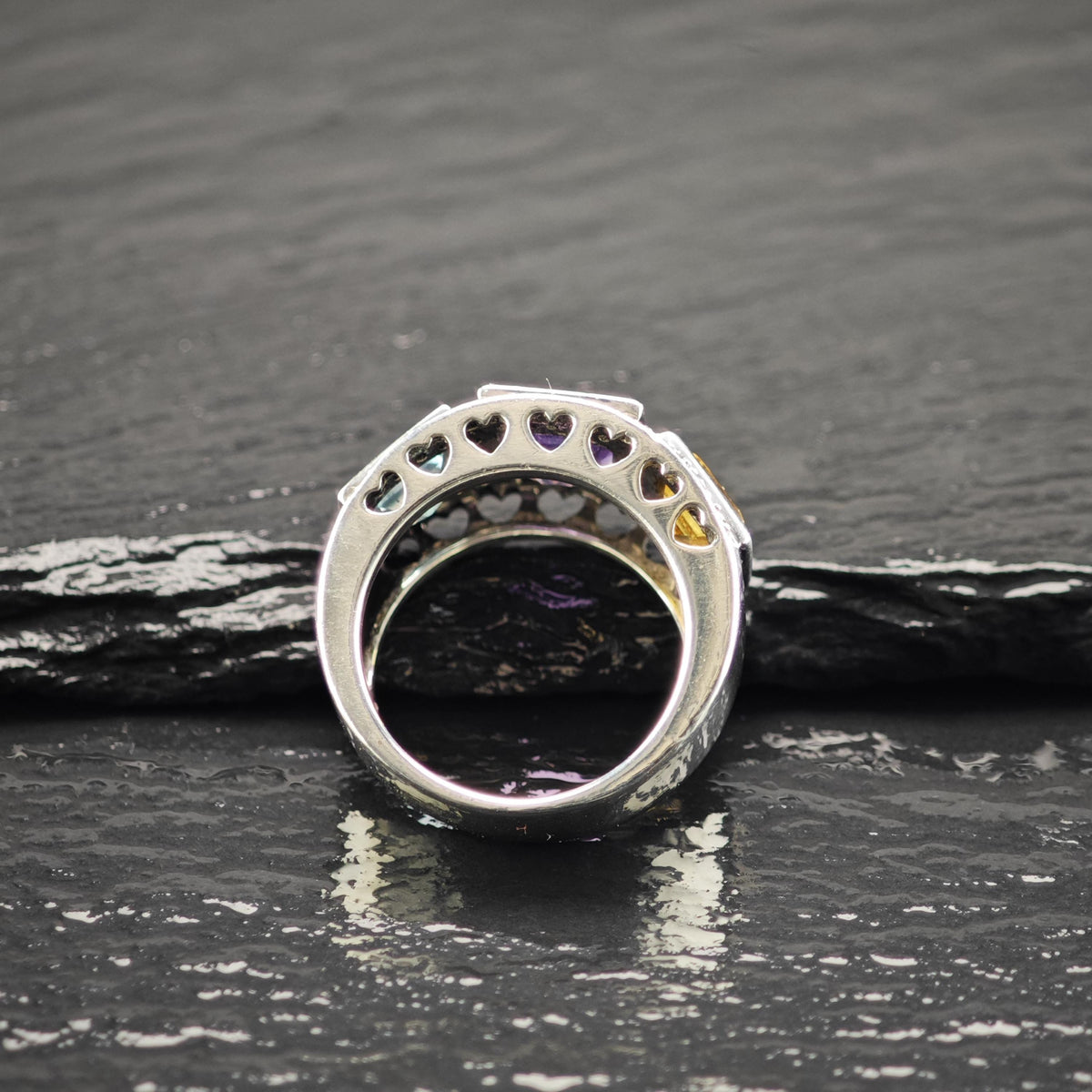 Trio Band Diamond Chips Sterling Silver Ring Sz 6 R6826