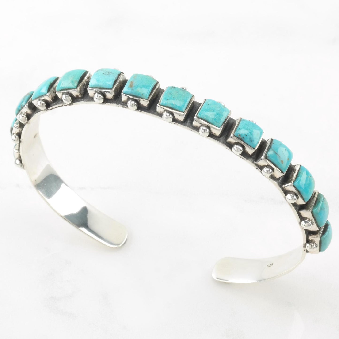 Large Turquoise Square Row Cuff Bracelet Sterling Silver