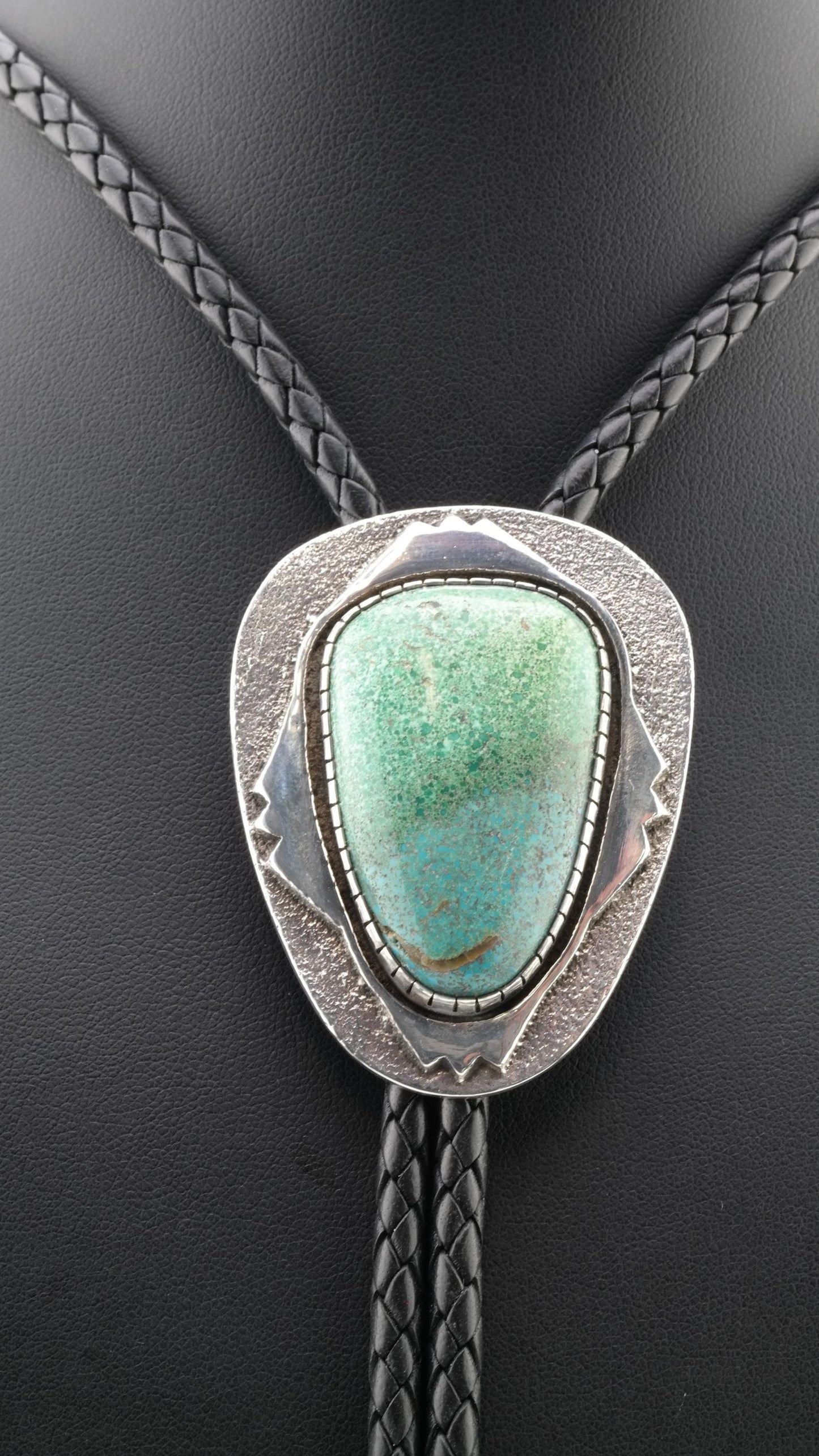 Rare Navajo Bolo Tie | Charles Singer Sterling Silver & Tufa Cast Turquoise | Southwestern Jewelry | 1970s