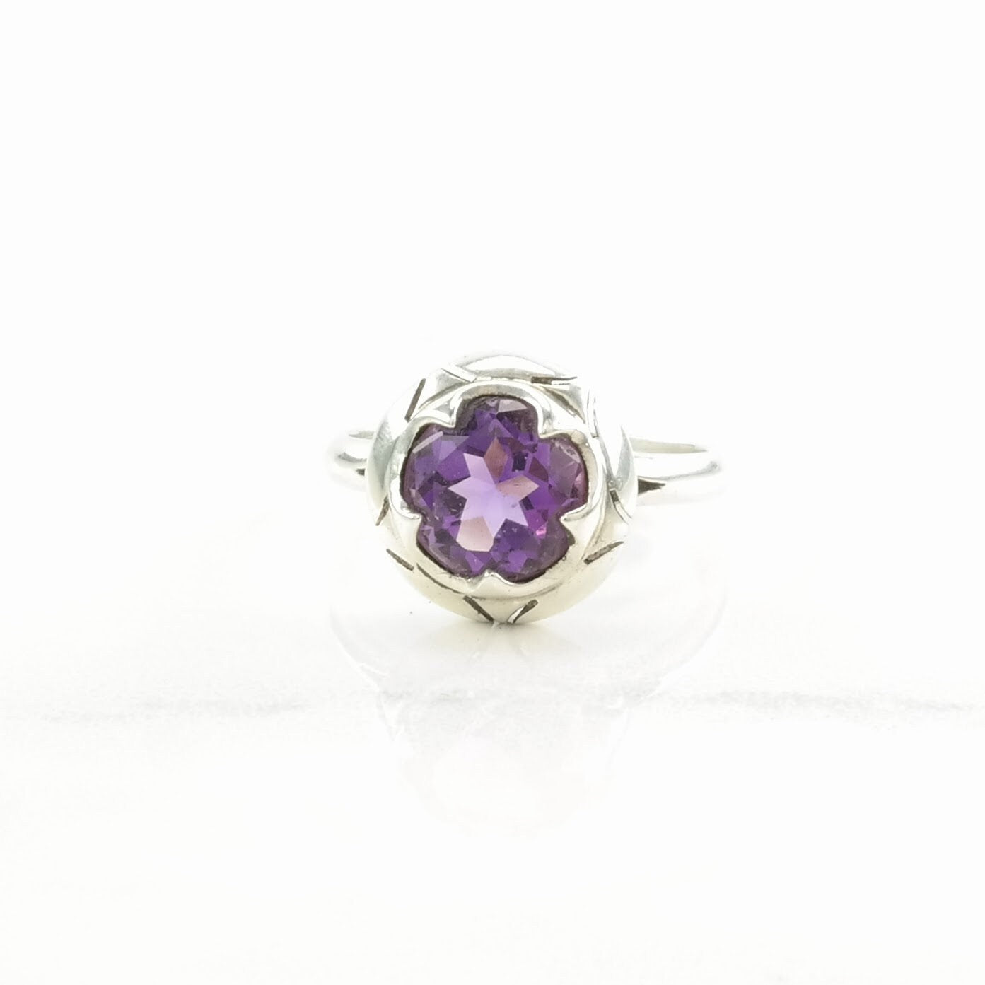 Sterling Silver Ring Amethyst Modernist Purple Size 7 3/4