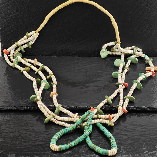 Historic Native American Multicolor Heishi Beaded Necklace N2726