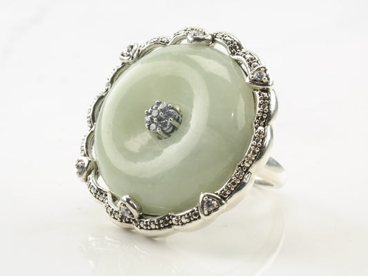 Designer Silver Ring Jade CZ Jadeite Sterling Size 7