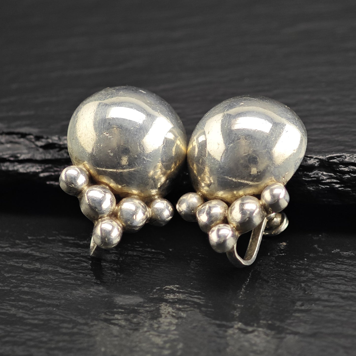 Margot De Taxco Modernist Sterling Silver Screw Back Earrings ER3112