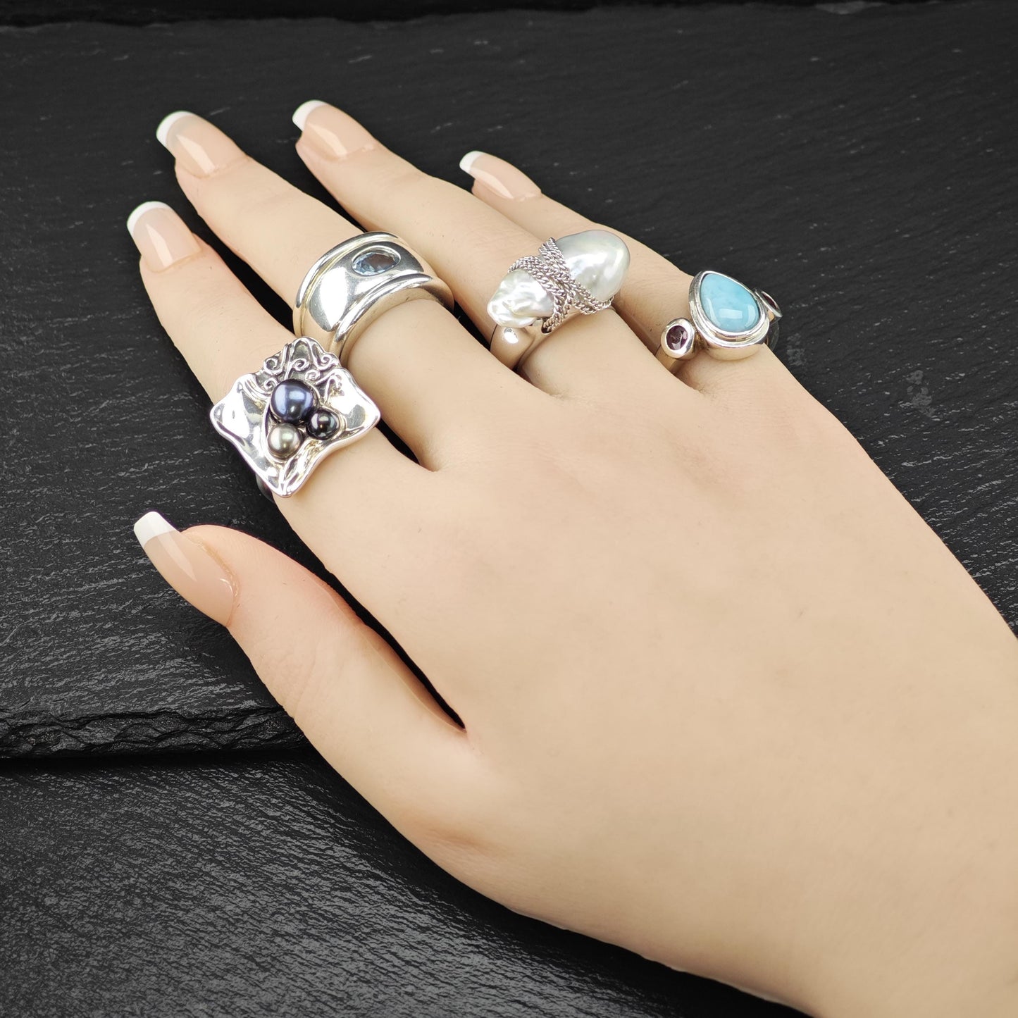 Sterling Silver Ring Wide Band with Blue Topaz Size 6 R6100