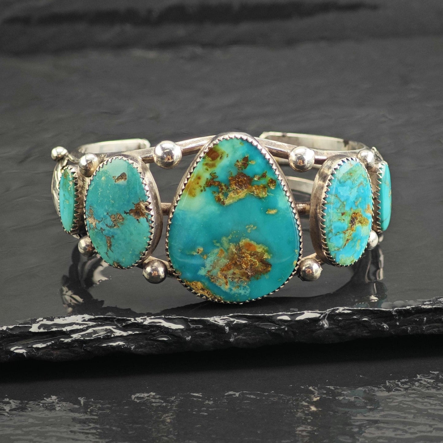 Vintage Native American Teardrop Royston Turquoise Sterling Silver Cuff Sz 6 1/2" BR3135
