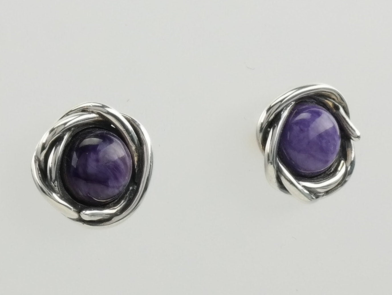 Modernist Sterling Silver Purple Charoite Earrings